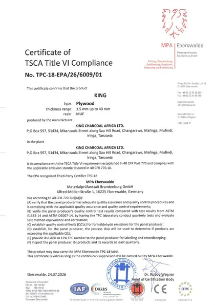 Certificate of TSCA Title VI Compliance