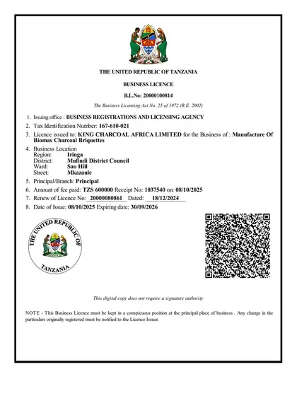 United Republic of Tanzania business licence
