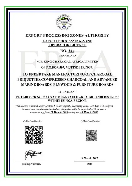 Export Processing Zones Authority operator licence No. 244
