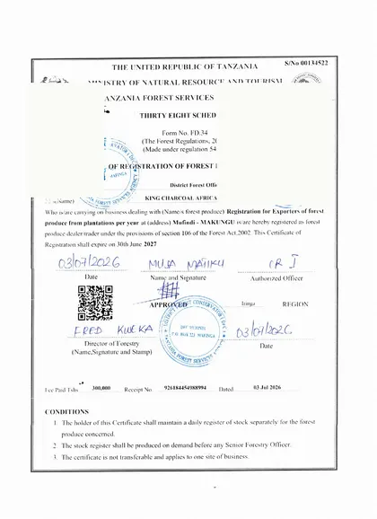 Tanzania Forest Services registration of exporter of forest produce