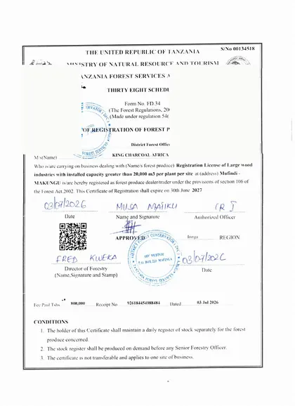 Tanzania Forest Services registration of wood industry